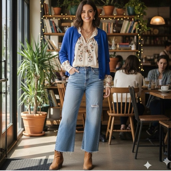 Maeve Sweaters - MAEVE Anthropologie VIBRANT BLUE Knit Button Front CARDIGAN Sweater Small